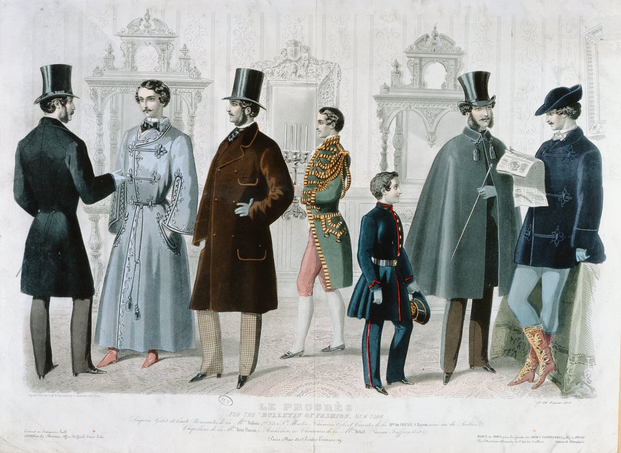 Planche de mode parisienne pour le Bulletin de la Mode, New York, février 1858 - French School
