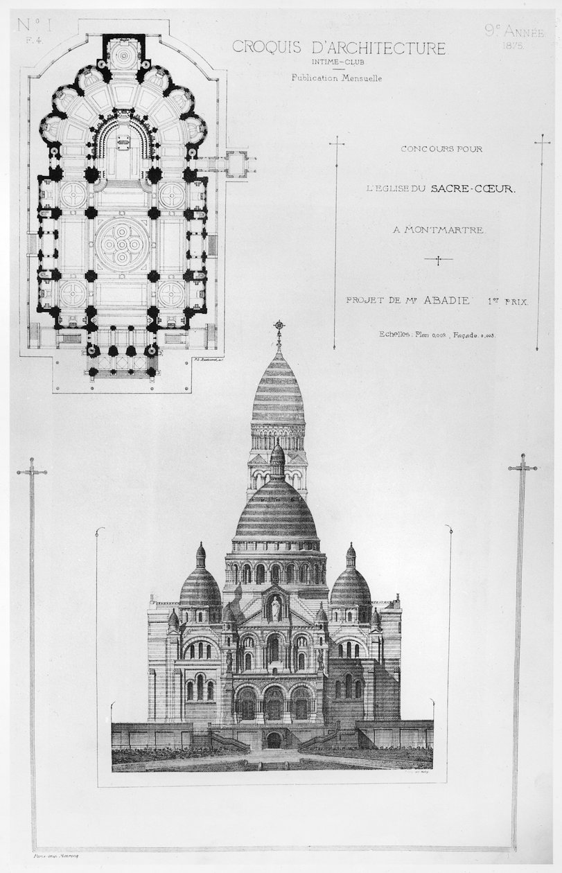 Le design gagnant de Paul Abadie dans le concours pour la conception du Sacré-Cœur à Montmartre, extrait de Croquis d