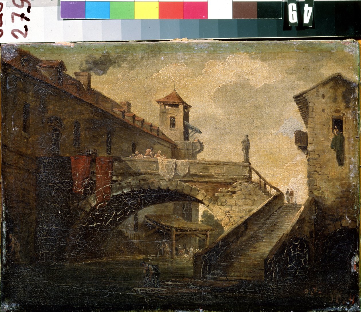 Paysage dans un village français - French School