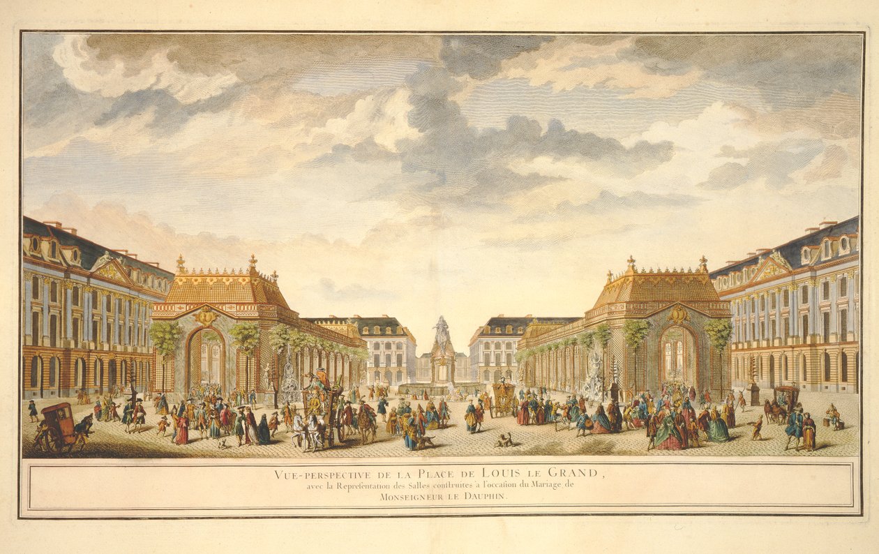 Vue en perspective de la Place de Louis le Grand avec les salles construites à l