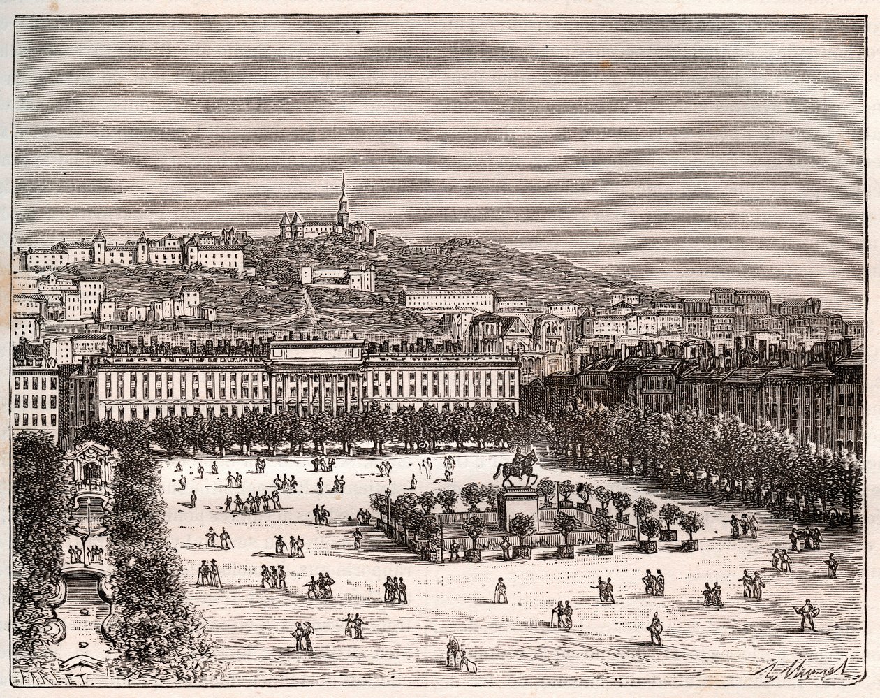 Place Bellecour ou Place Louis-le-Grand - la plus grande place de Lyon - gravure dans "La France illustrée : géographie, histoire, administration statistique" par V.A. Malt-Brown. 1884 - French School
