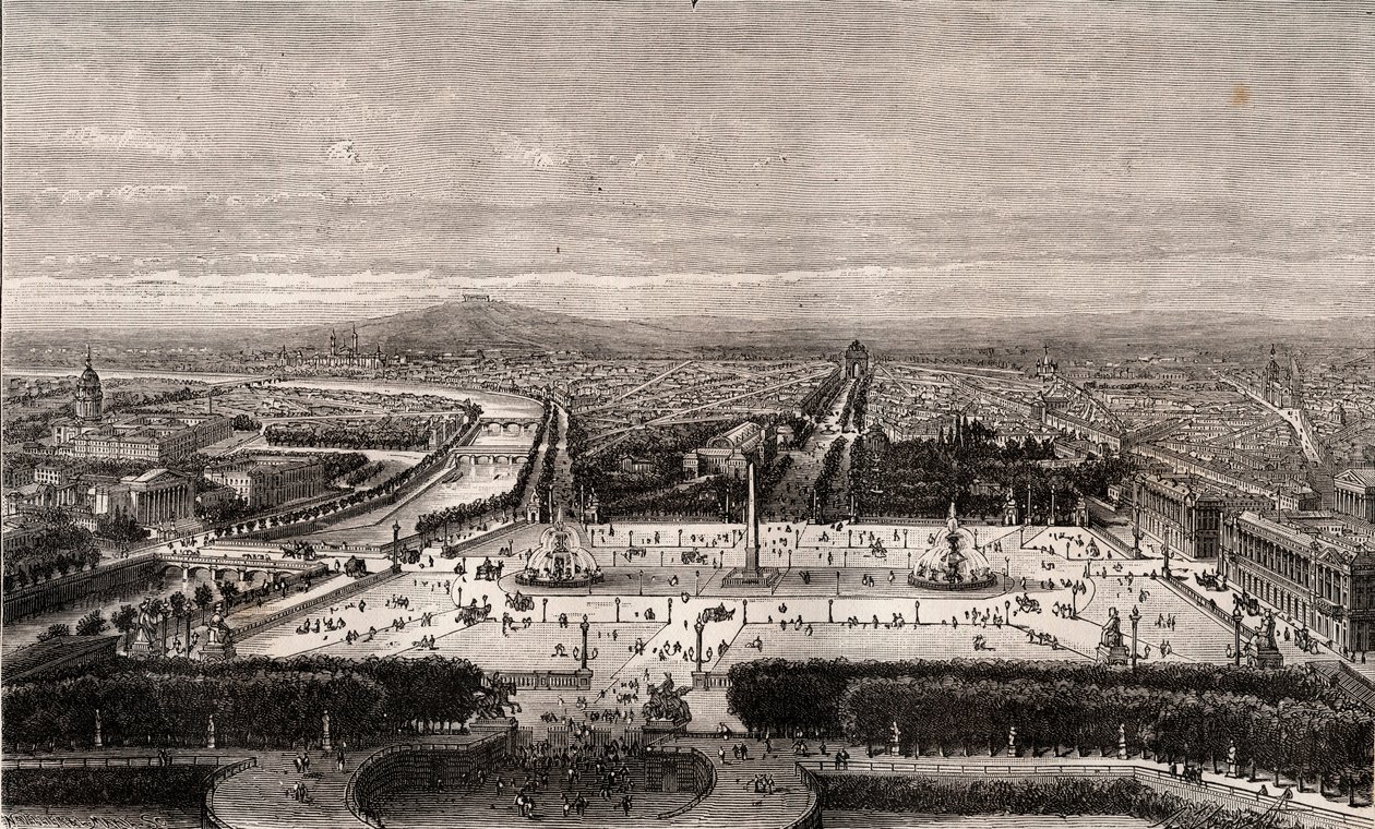 Place de la Concorde à Paris - gravure dans «La France illustrée: géographie, histoire, administration statistique» par V.A. Malt-Brown. 1884 - French School