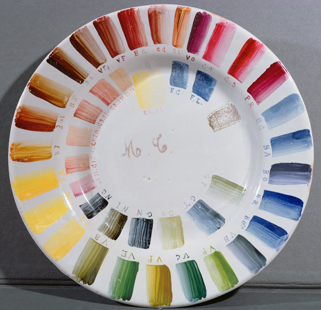 Assiette de fabricant de porcelaine avec un nuancier (porcelaine) - French School