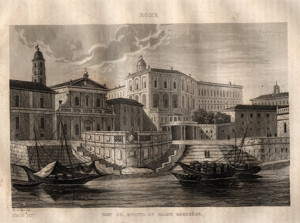 Porto di Ripetta et Palazzo Borghese - Rome - Gravure de « L