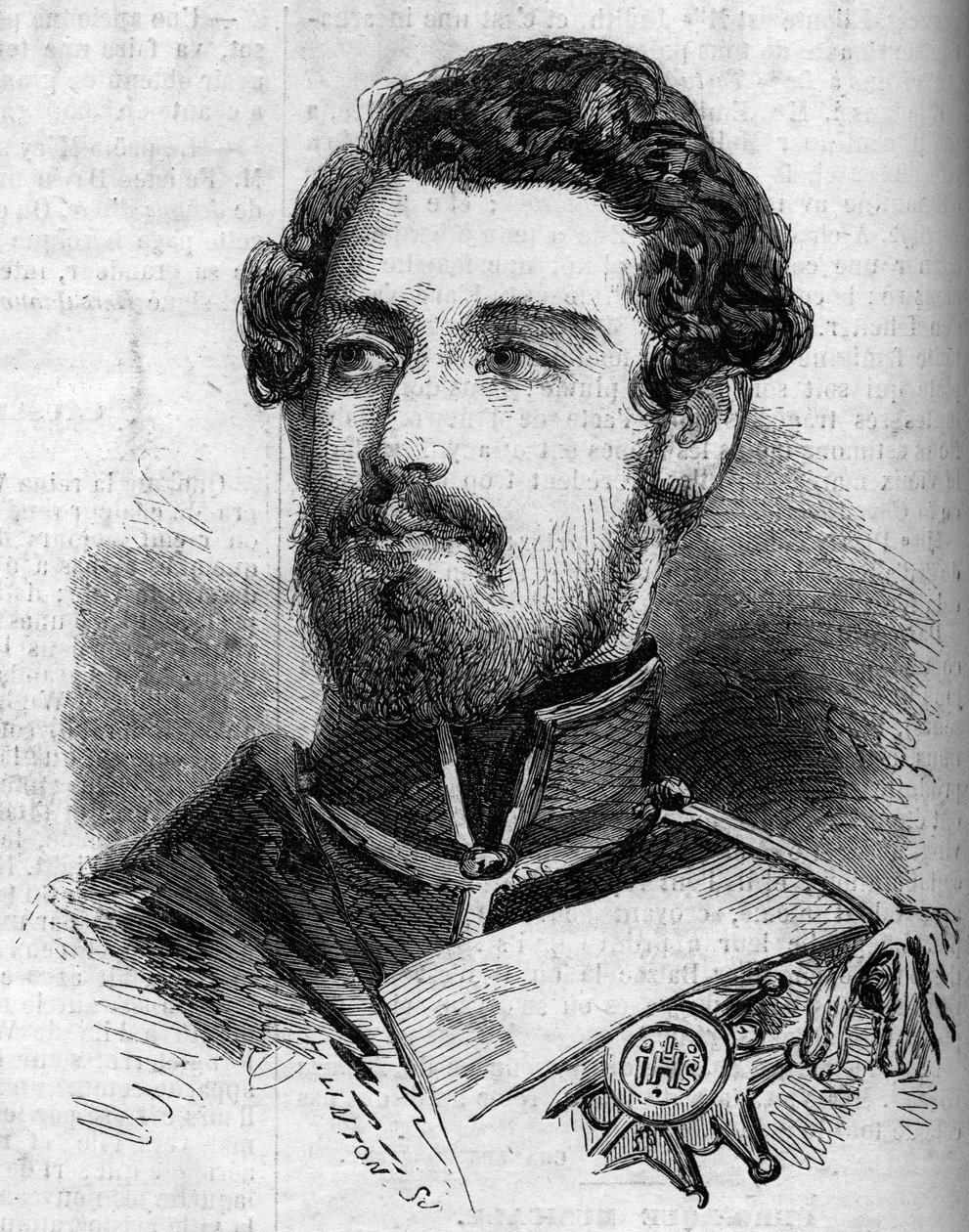Portrait de Charles (Carl) XV (1826-1872), Roi de Suède et de Norvège. Gravure dans « Le Monde Illustré » n°119 du 23 juillet 1859. - French School