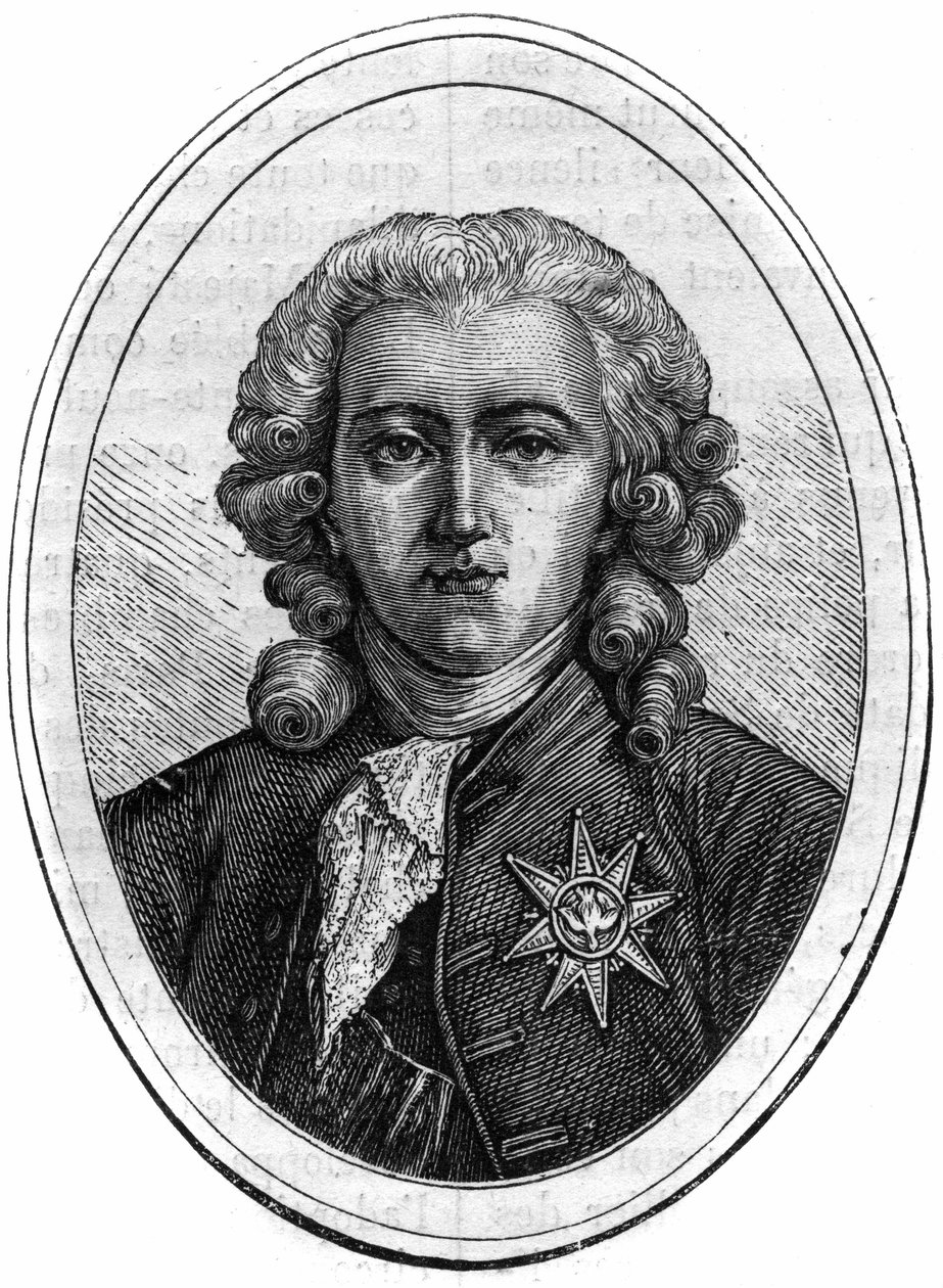 Portrait de Charles Alexandre de Calonne, politicien français sous Louis XVI (1734-1802), contrôleur général des finances. Gravure dans « Histoire des Papes-Rois-Reines et Empereurs à travers les siècles » par Maurice Lachatre - French School