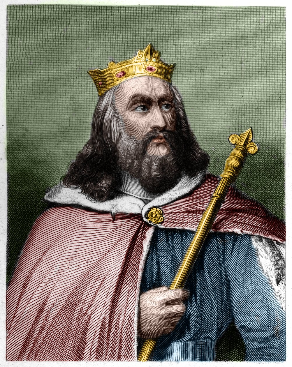 Portrait de Clotaire II (584 - 628), roi de Neustrie et roi des Francs - dans « Histoire des Français » par Lavallée, gravure, sd. - French School