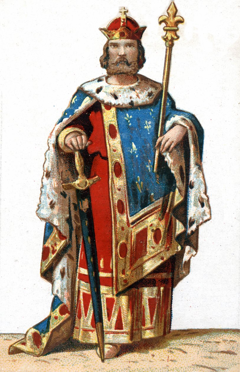 Portrait de Hugues I Capet (v. 941-996), Duc de France puis Roi de France. Chromolithographie de la fin du 19e siècle - French School