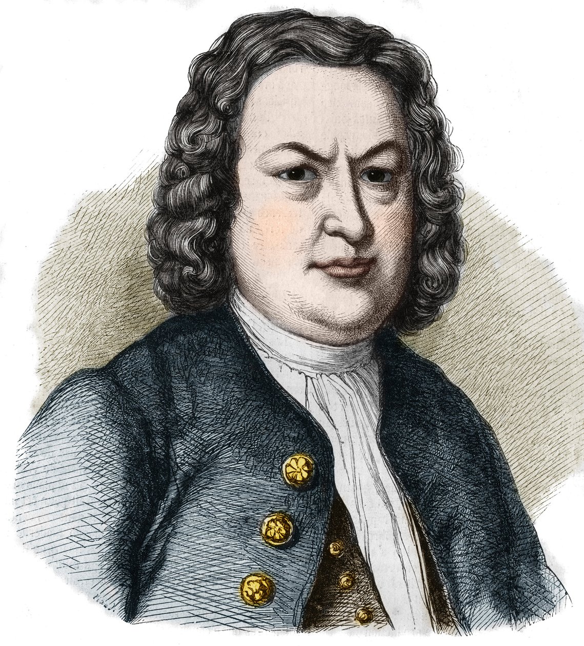 Portrait de Jean Sébastien Bach (1685-1750) compositeur allemand. Gravure de 1858. - French School