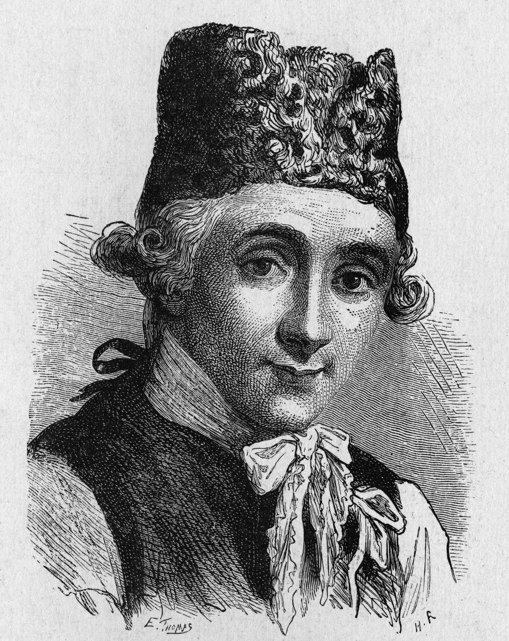 Portrait de Jefferies, scientifique, qui accompagna Blanchard lors de la première traversée en ballon de la Manche - dans « Album de la Science ; savants illustres ; Grandes découvertes » 1896. - French School