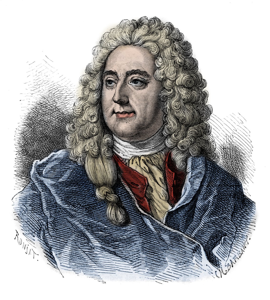 Portrait de John Law (1671 - 1729) Contrôleur financier, responsable écossais de la faillite (Événement de la Rue Quincampoix) - gravure de « L