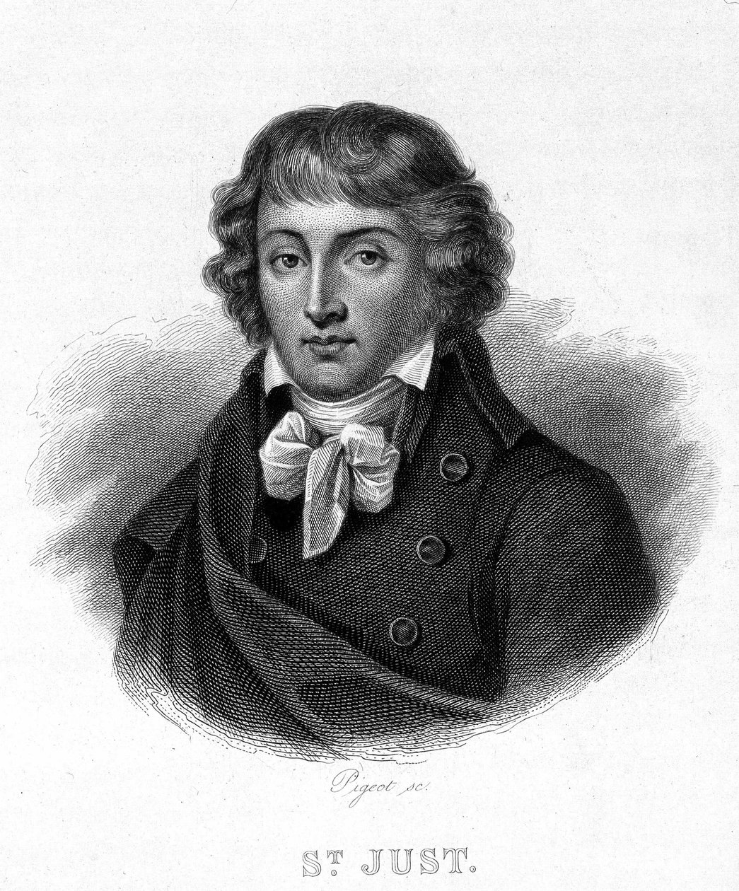 Portrait de Louis Antoine Léon Saint-Just (1767 - 1794) - dans "Révolution française" par Thiers. 19e siècle - French School