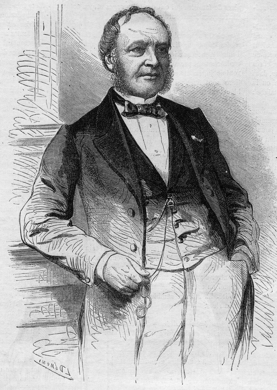 Portrait de Louis Christophe François Hachette (1800-1864), éditeur français. Gravure dans « Le Monde Illustré » n°383 du 13 août 1864 - French School