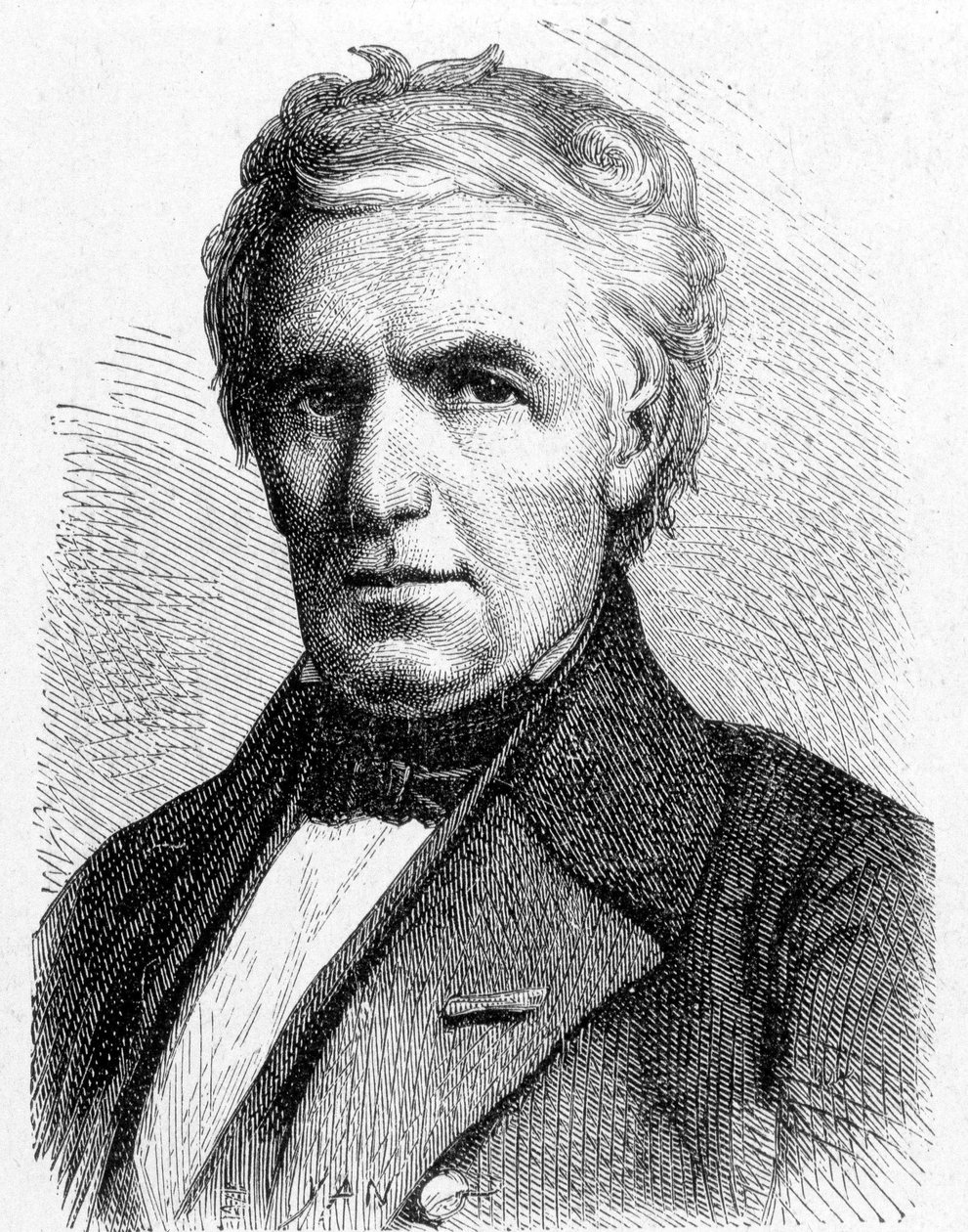 Portrait de Marc Séguin (1786 - 1844), ingénieur français qui a conçu le principe des ponts suspendus, également inventeur de la chaudière tubulaire - dans "Album de la Science; savants illustres; Grandes découvertes" 1896. - French School