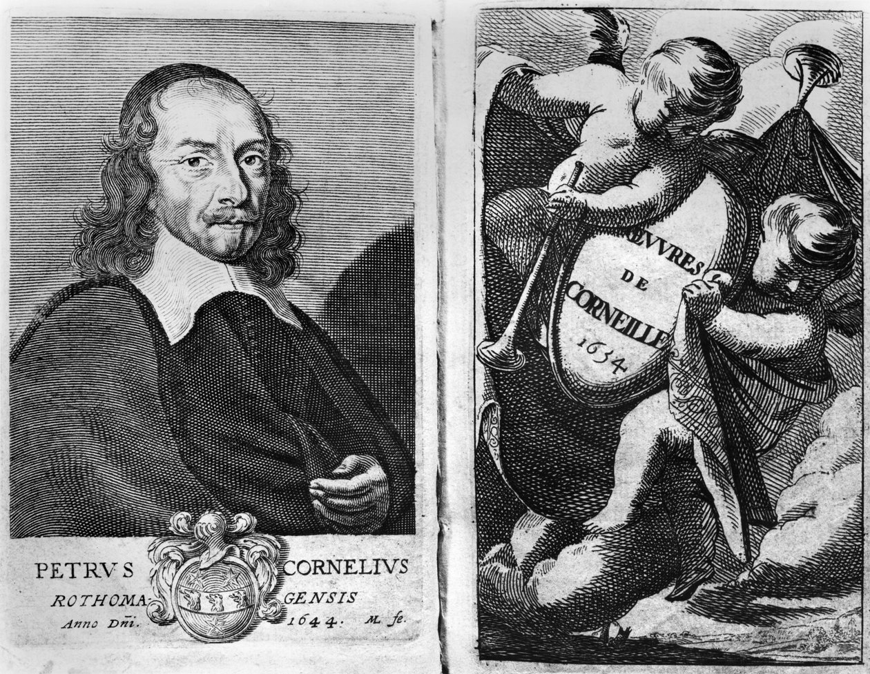 Portrait de Pierre Corneille (1606-84) 1644, frontispice pour une édition de Oeuvres de Corneille, publié en 1634 - French School