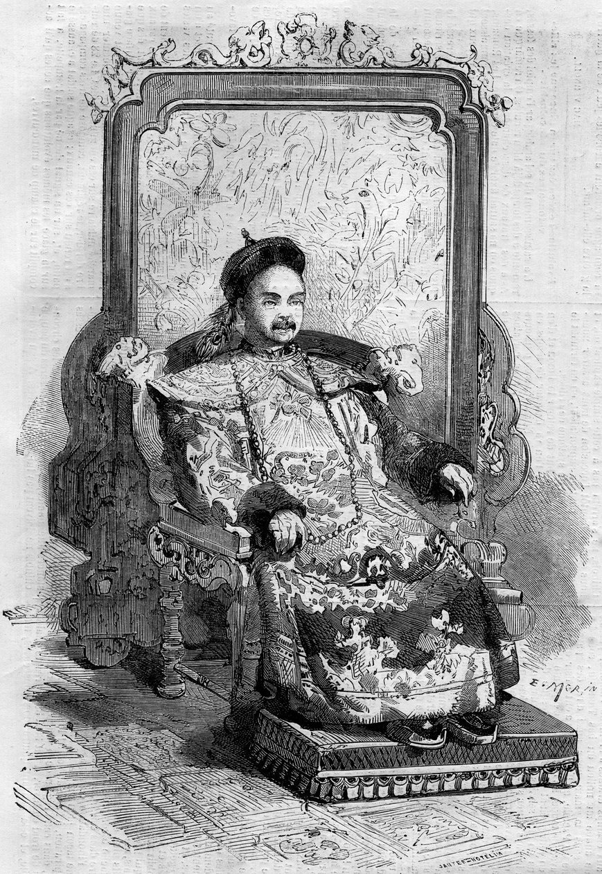 Portrait de Xianfeng (1831-1861), empereur de Chine de la dynastie Qing. Gravure dans « Le Monde Illustré » n°199 du 2 février - French School