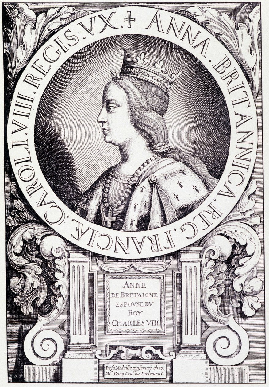 Portrait de la reine de France Anne de Bretagne (1477-1514). Gravure de «Louis XII et Anne de Bretagne» par Paul Lacroix, éd. Georges Hurtrel - French School