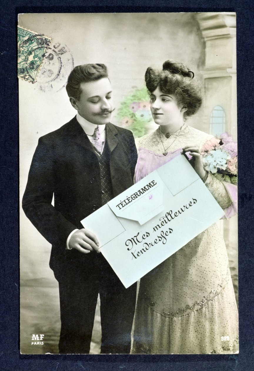 Carte postale télégramme envoyée en 1907 - French School