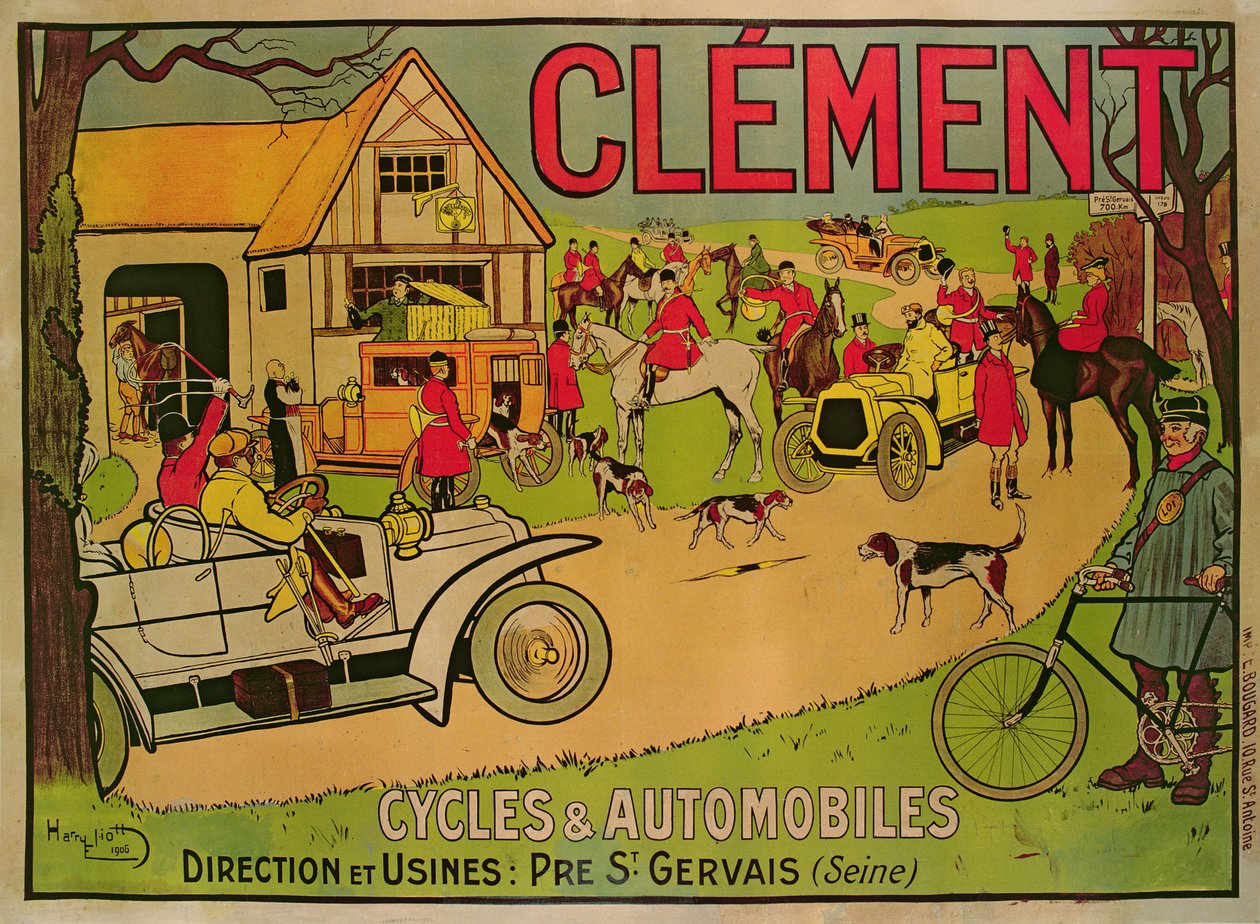 Affiche publicitaire pour Cycles & automobiles Clément, Pré Saint-Gervais, 1906 - French School
