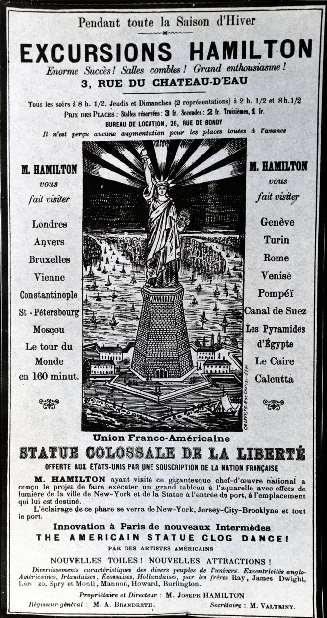 Affiche publicitaire pour Excursions Hamilton, vers 1890 - French School