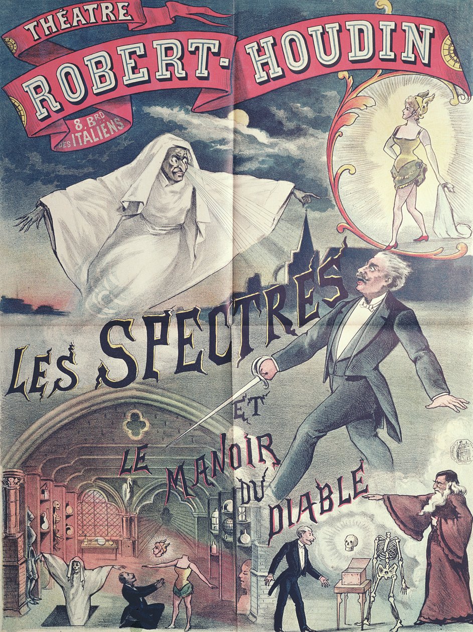 Affiche publicitaire pour Les Fantômes et La Maison du Diable au Théâtre Robert-Houdin, Paris, c.1870 - French School