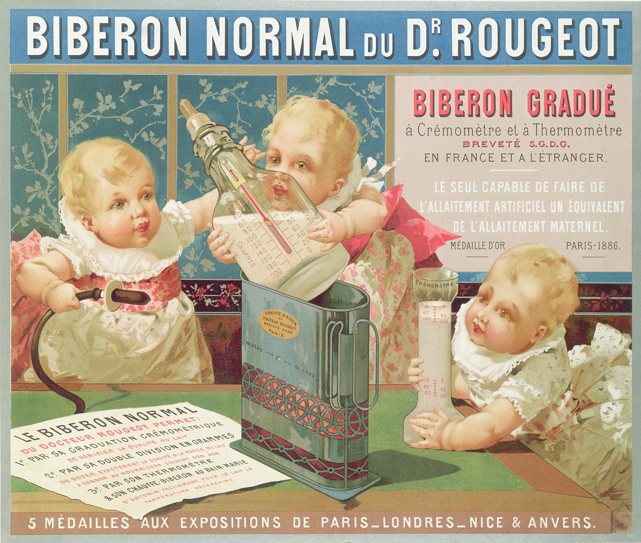 Affiche publicitaire pour une bouteille graduée conçue par le Dr. Rougeot, 1887 - French School