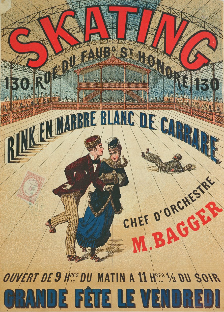 Affiche publicitaire pour une patinoire à roulettes à Paris - French School