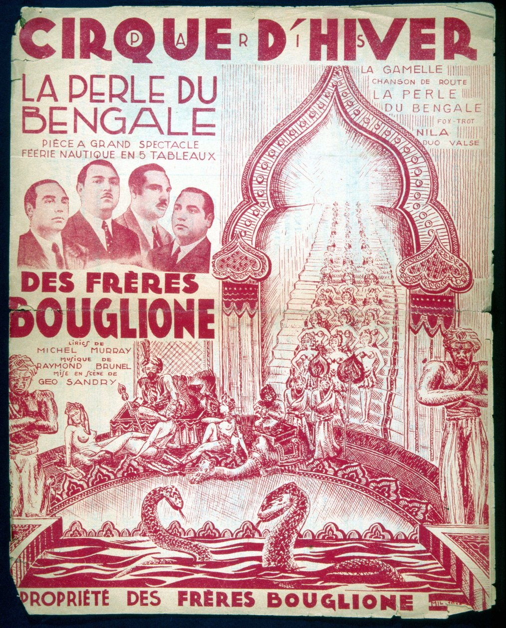 Affiche pour le spectacle des frères Bouglione "La perle du Bengale" au Cirque d