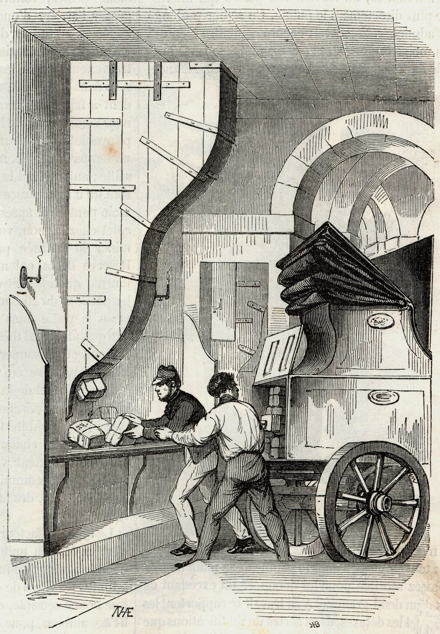 Postes : le chargement de la malle-poste - Gravure dans « Tableau-de-Paris » par Edmond Texier 1852 - French School