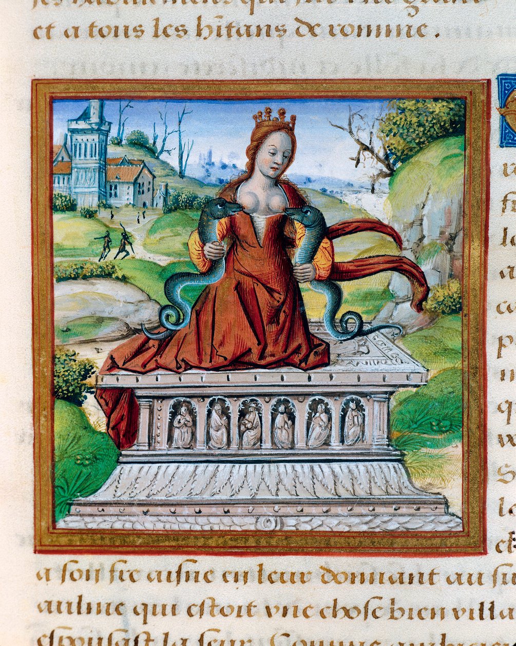 La reine Cléopâtre et les deux serpents, vers 1505 (miniature) - French School