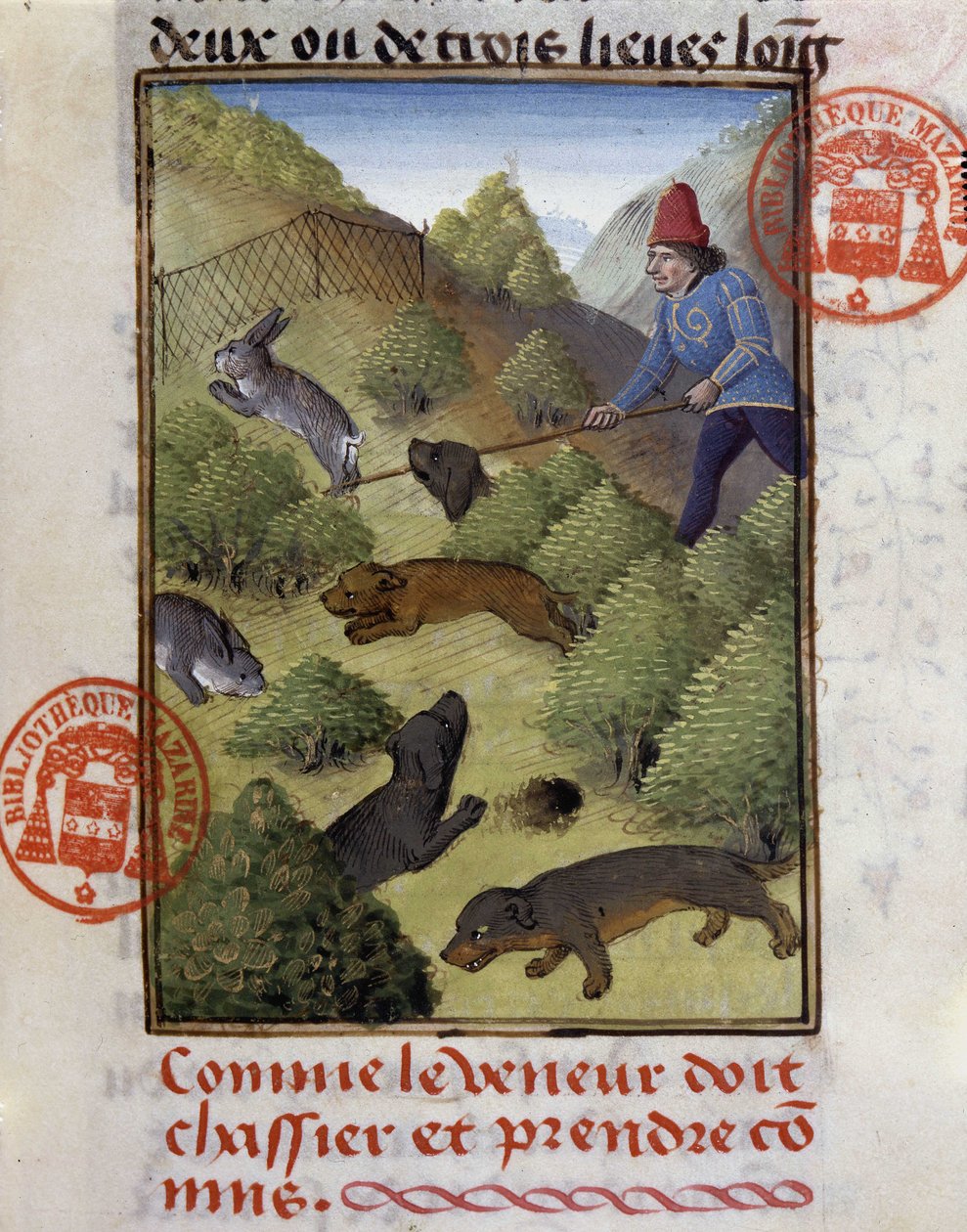 Chasse au lapin - dans « Livre de chasse de Gaston Phébus, comte de Foix, seigneur de Béarn » - French School