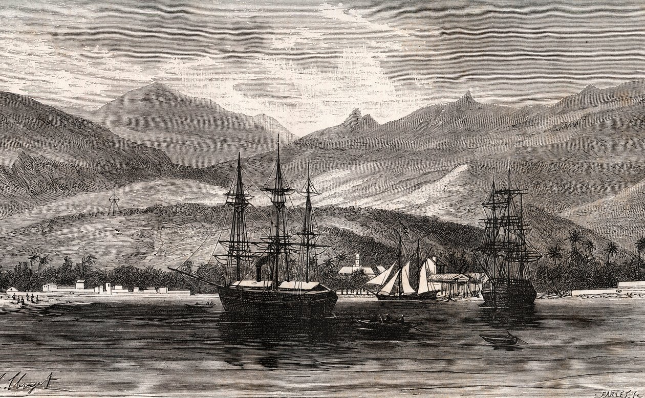 Rade de Tahiti - gravure dans "La France illustrée: géographie, histoire, administration statistique" par V.A. Malte-Brun. 1884 - French School