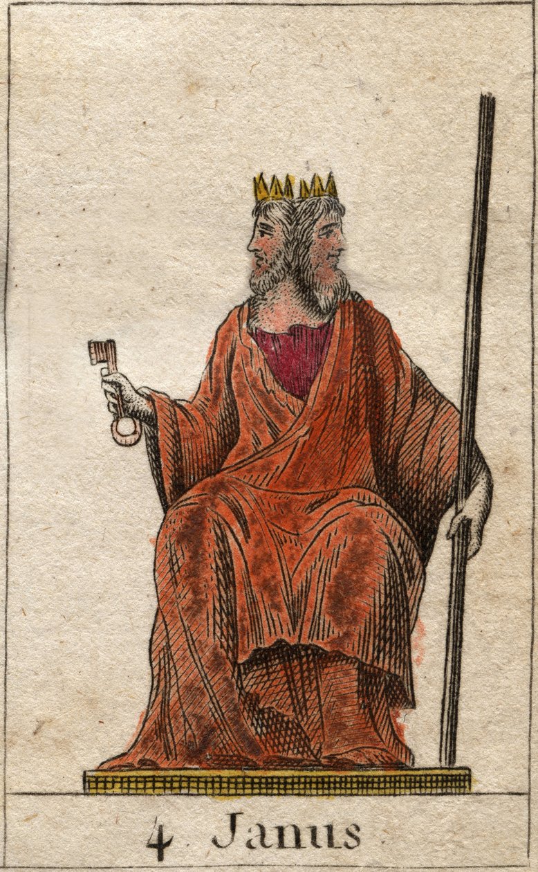 Représentation de Janus, divinité des commencements et des passages, représenté avec deux visages. De « Mythologie de la jeunesse » par Pierre Blanchard 1803. - French School