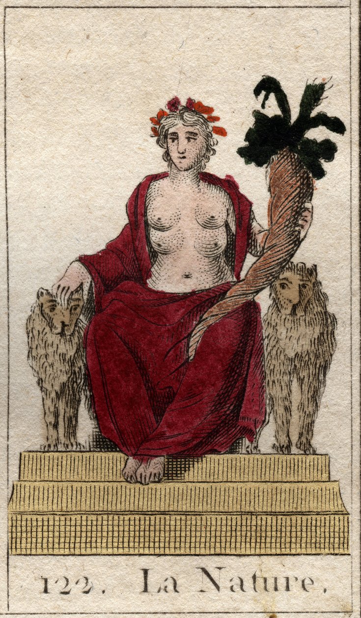 Représentation de la Nature comme une femme sur un trône avec une corne d