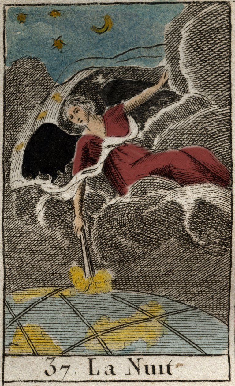 Représentation de la Nuit (Nyx), déesse des Ténèbres. De « Mythologie de la jeunesse » par Pierre Blanchard 1803 - French School