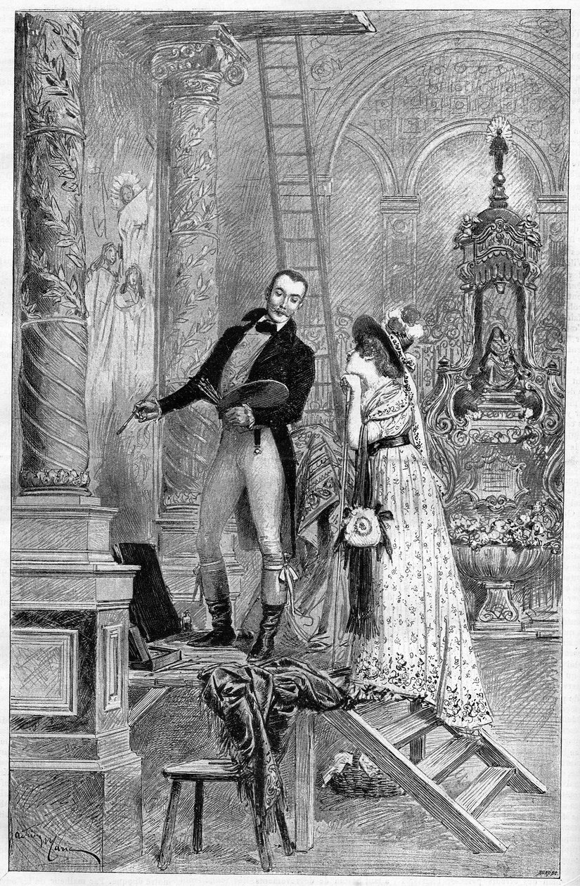 Représentation de la Tosca, drame de Victorien Sardou au Théâtre de la Porte Saint Martin en 1887. Ici l