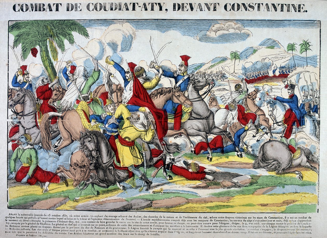Représentation de la bataille de Coudiat Aty, avant Constantine, qui a conduit à la prise de Constantine le 13 octobre 1837. Image d