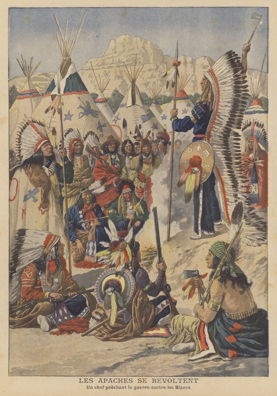 Révolte des Apaches en Arizona (lithographie couleur) - French School