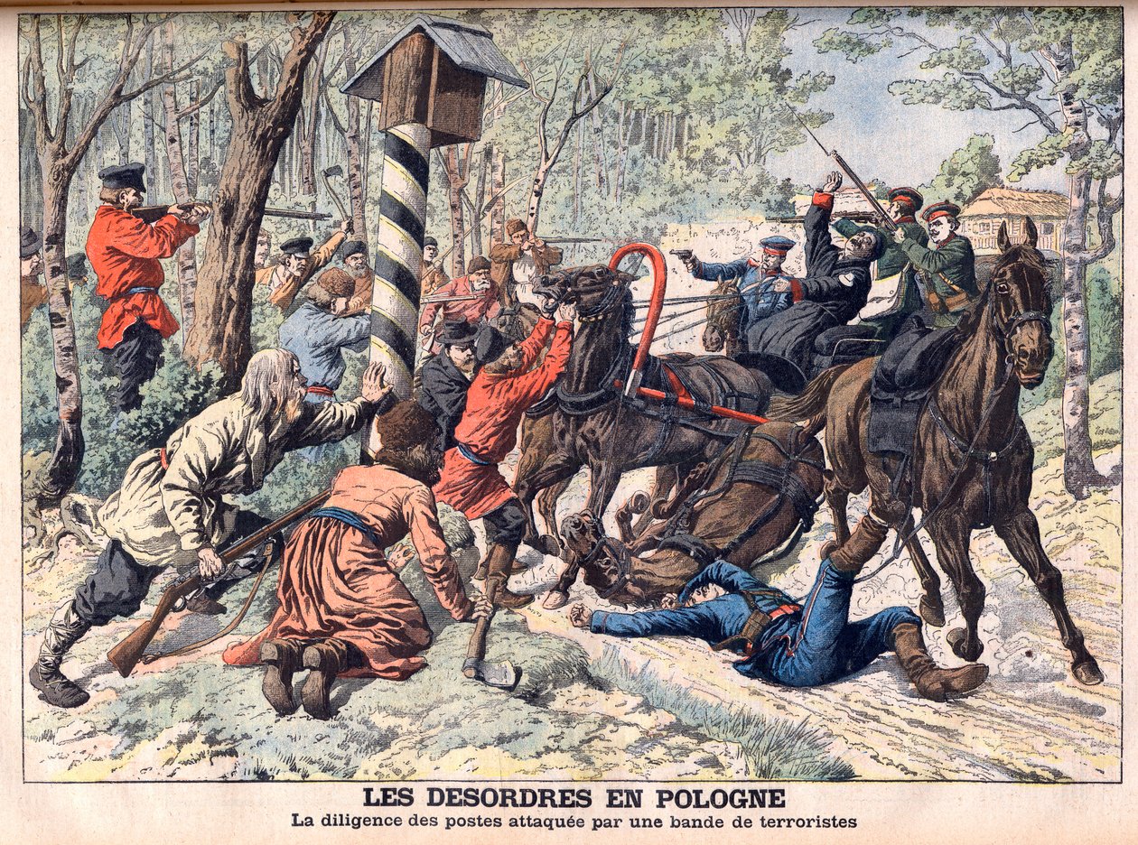 Révolutionnaire en Pologne - Terroristes attaquant une diligence en Pologne. Illustration pour Le Petit Journal. - French School