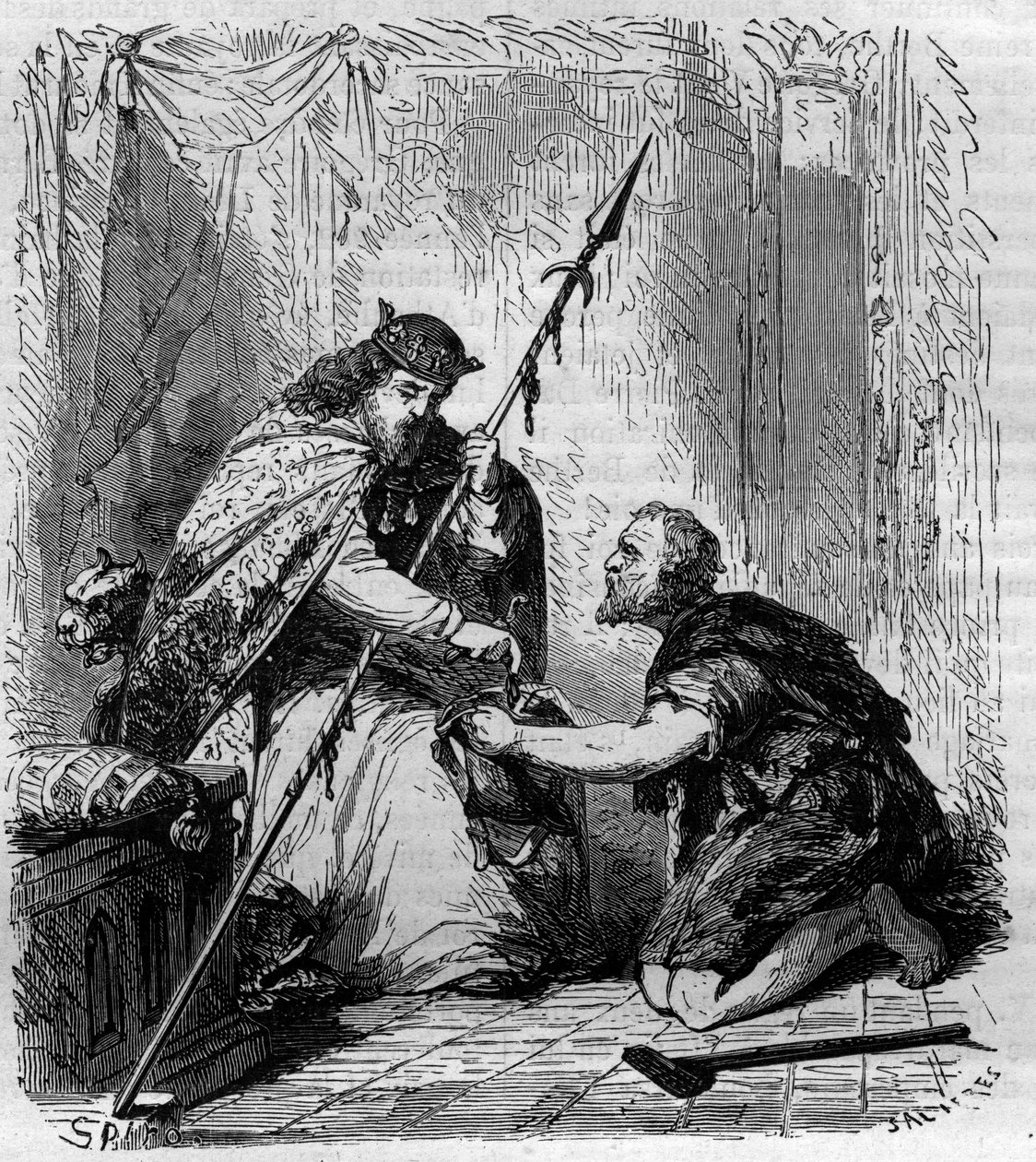 Robert II le Pieux (972-1031), roi de France, distribuant des aumônes. Gravure dans «Histoire des Papes-Rois-Reines et Empereurs à travers les siècles» par Maurice Lachatre - French School