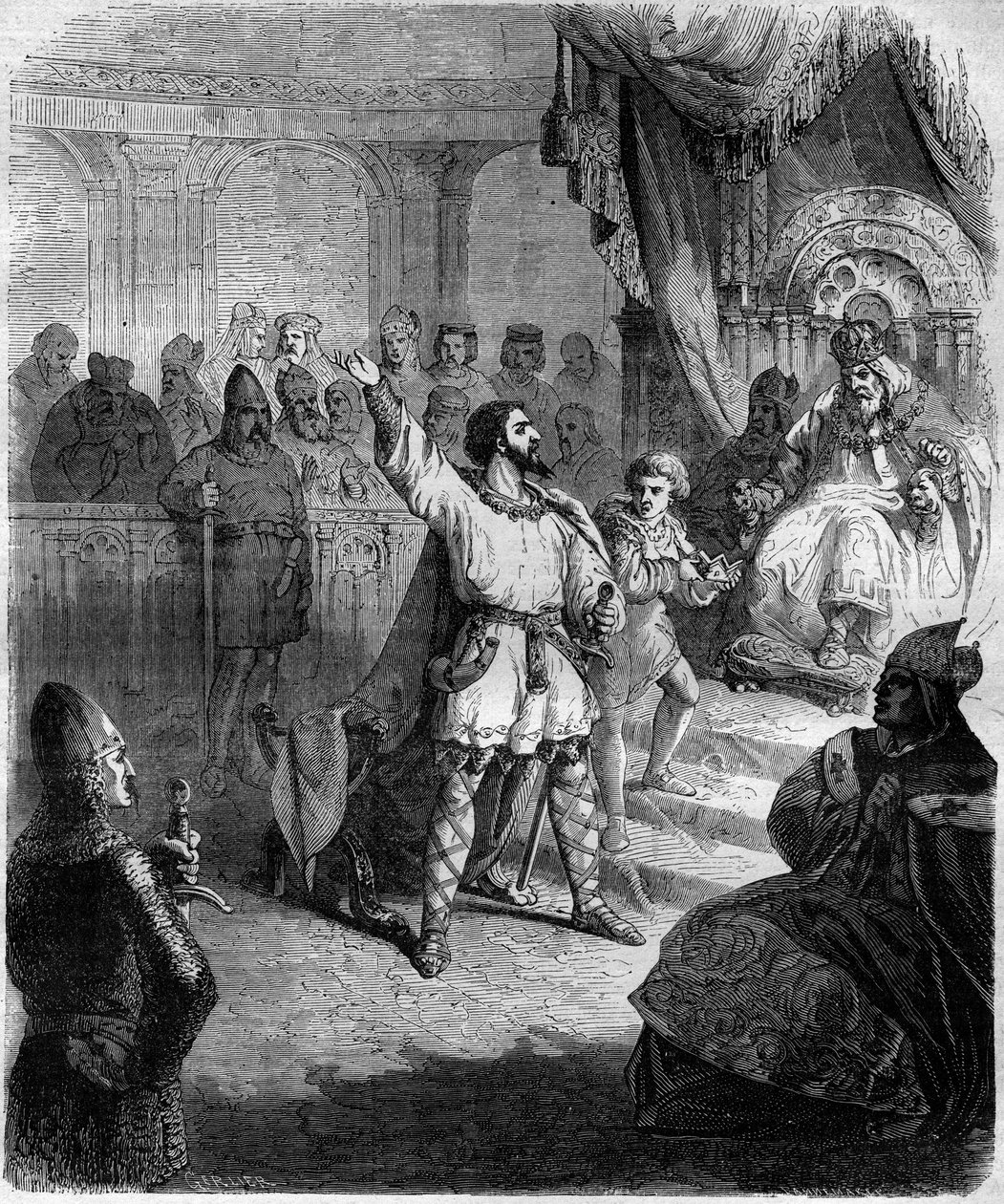 Robert de Hauteville dit Guiscard (1015-1085) se reconnaît comme vassal du Saint-Siège. Gravure dans « Histoire des Papes-Rois-Reines et Empereurs à travers les siècles » par Maurice Lachatre - French School