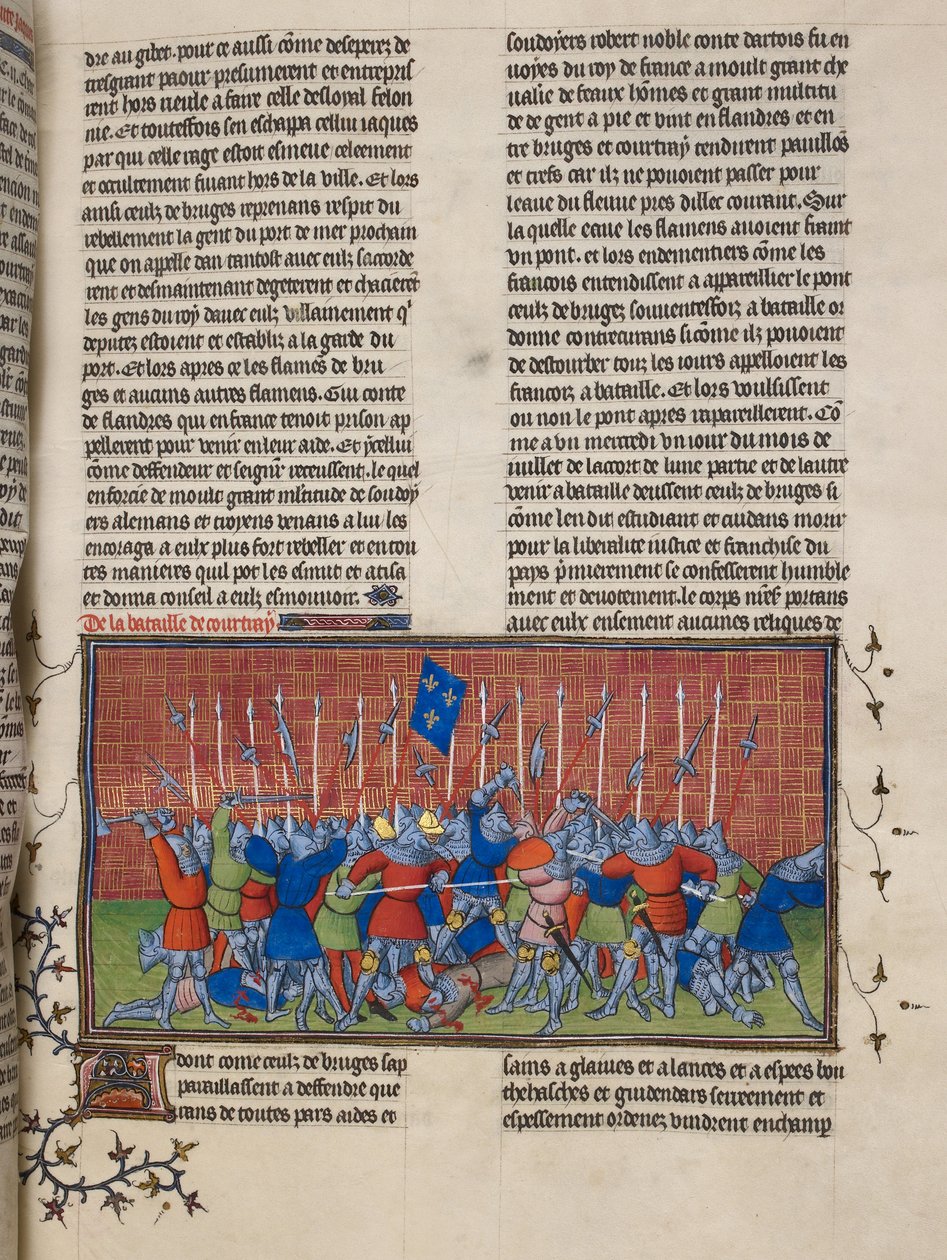 Royal 20 C. VII, f.34 La Bataille de Courtrai, illustration des 