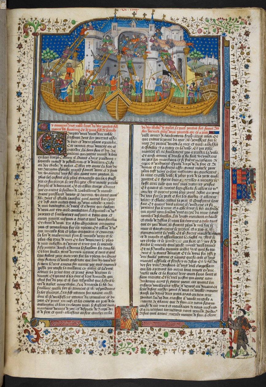 Royal MS 15 E VI, f.207 Miniature de navires assiégeant Corunna, de 