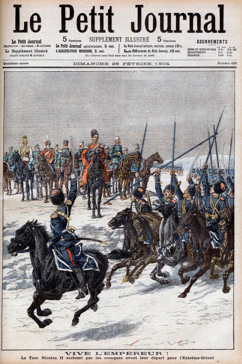 Guerre russo-japonaise 1904-1905 - Les cosaques acclamant le tsar Nicolas II avant de partir pour l