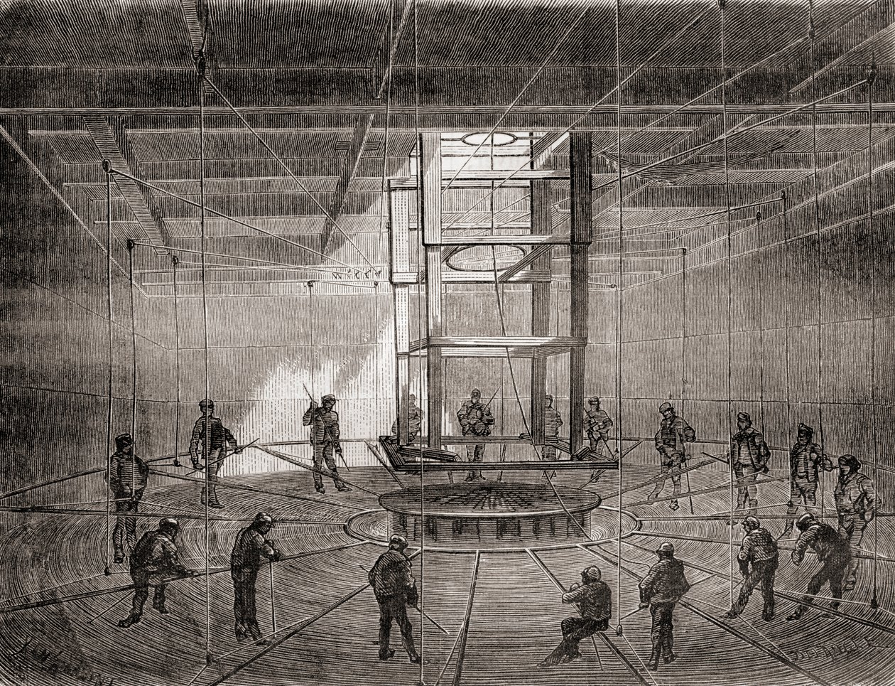 Marins et ouvriers enroulant le câble télégraphique transatlantique dans les réservoirs de cale du S.S. Great Eastern - French School