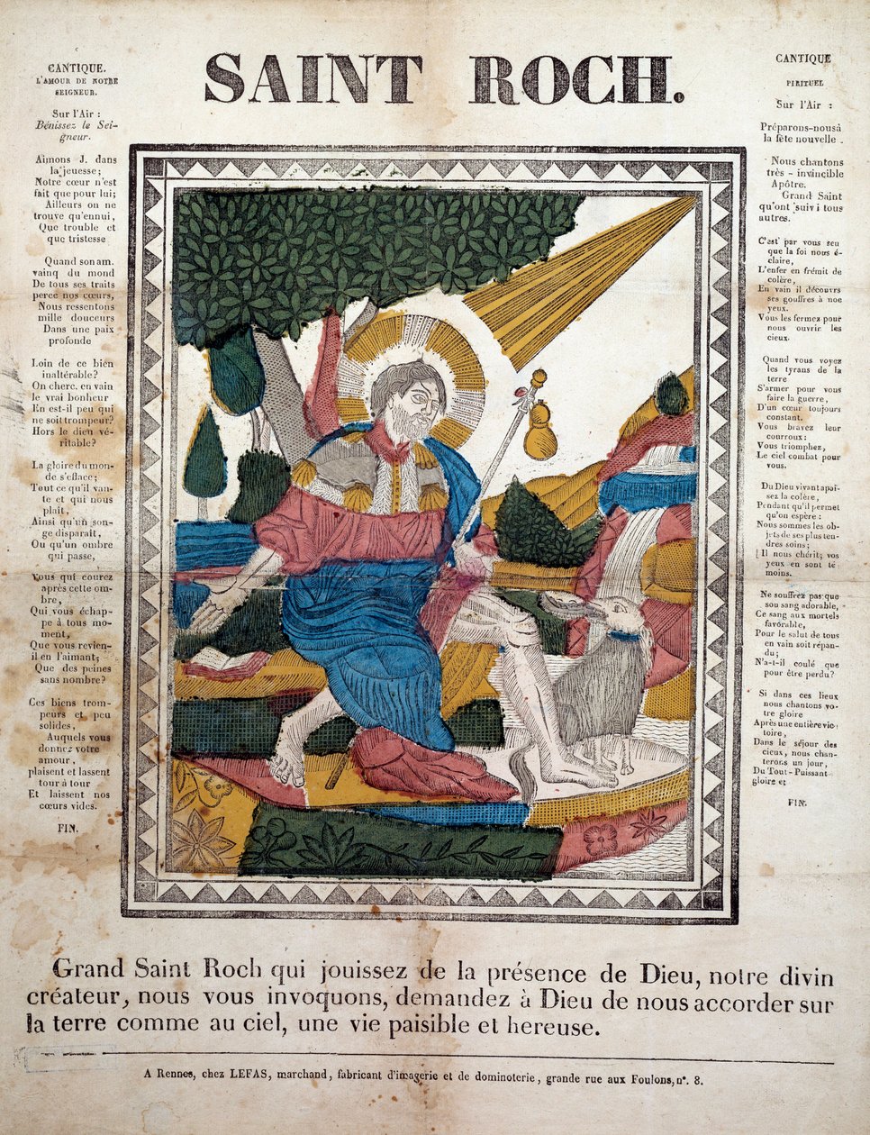 Saint Roch. Gravure, imagerie de Rennes (1825). Coll, Ferrand. - French School