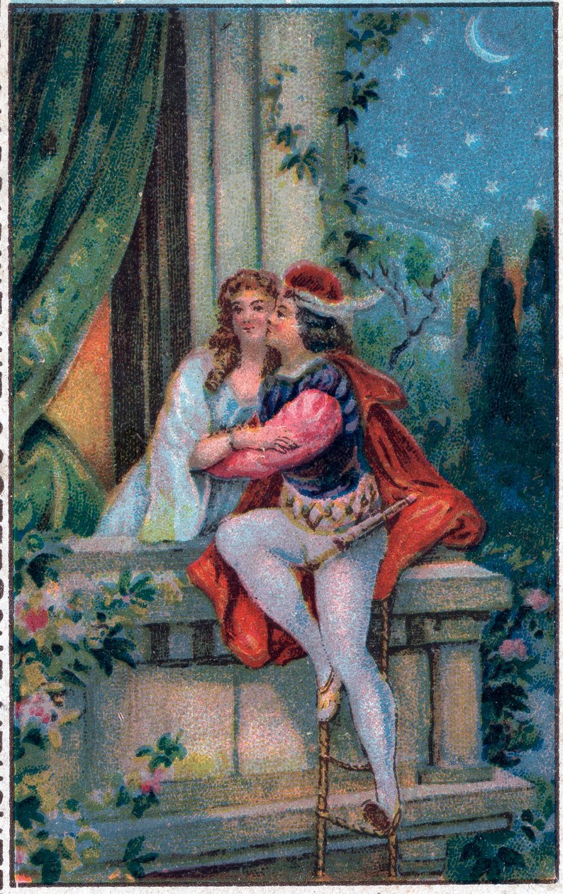 Scène de "Roméo et Juliette" de Shakespeare, acte 3, scène 5 : les amoureux au balcon. - French School