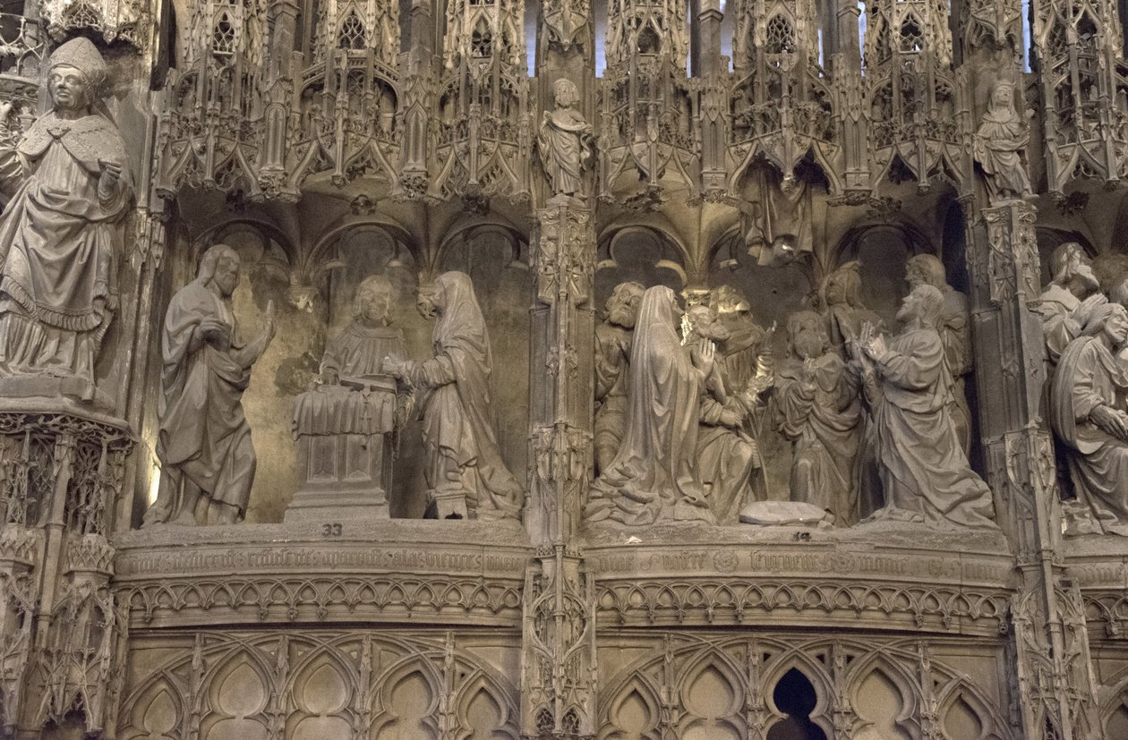 Scène du chœur de la cathédrale de Chartres : à gauche : apparition du Christ à sa mère, à droite : ascension - French School