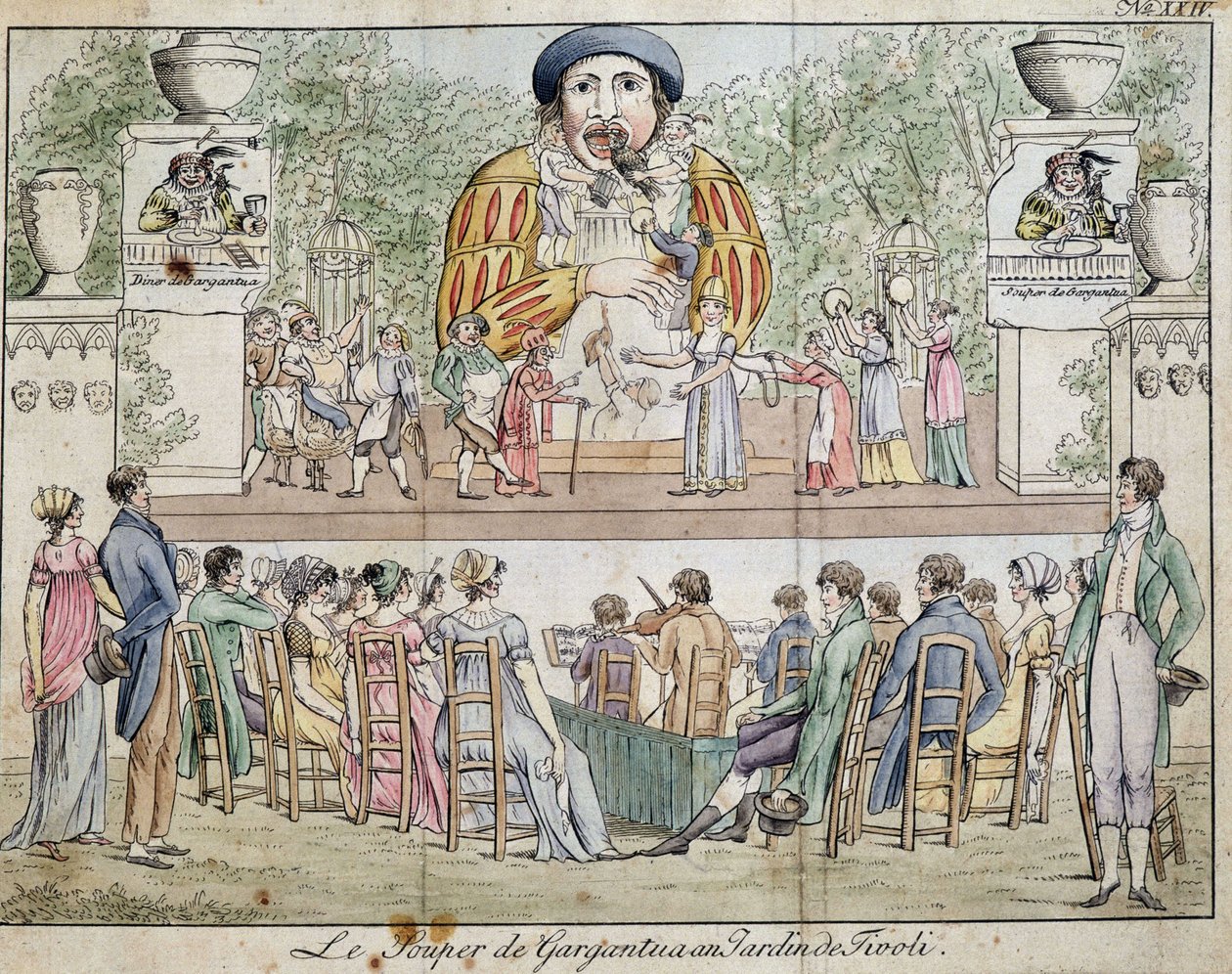 Scène du dîner de Gargantua avec public, attraction du jardin de Tivoli, c. 1805 - French School