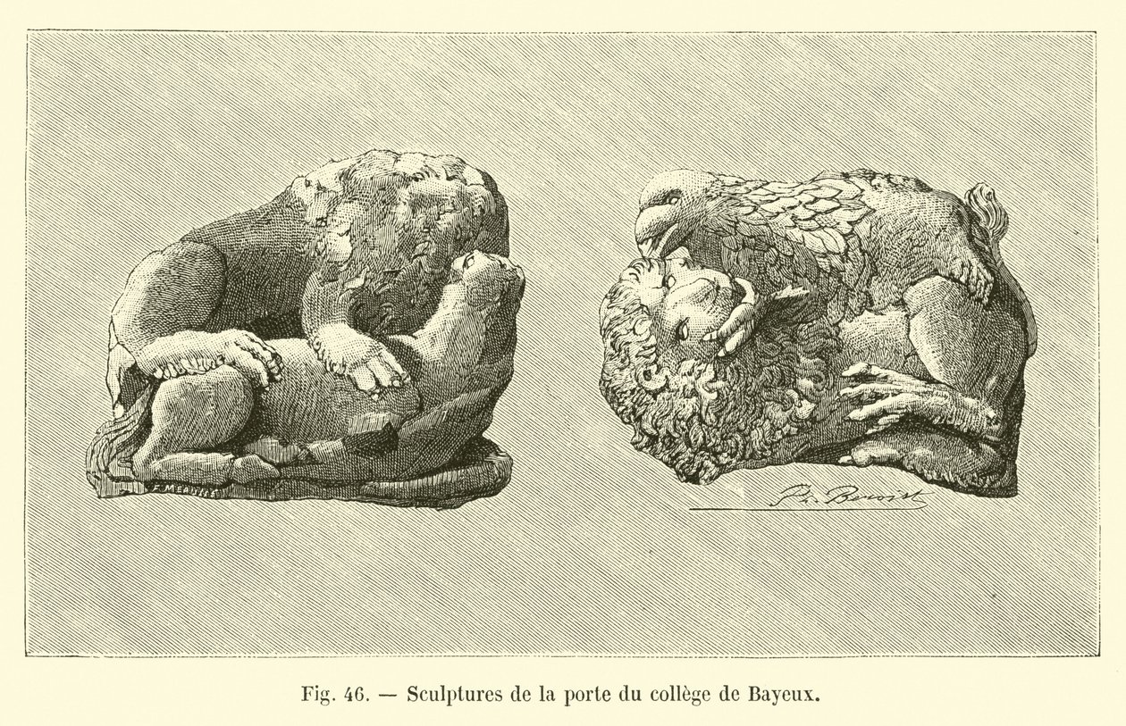 Sculptures de la porte du college de Bayeux (engraving) - French School